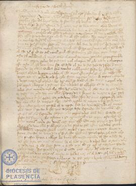 Registro del arrendamiento por Bartolomé Sánchez, Toribio Sánchez del Barco y Juan del Barco del mesón del chantre del Cabildo Catedral de Plasencia del 13 de enero de 1424.